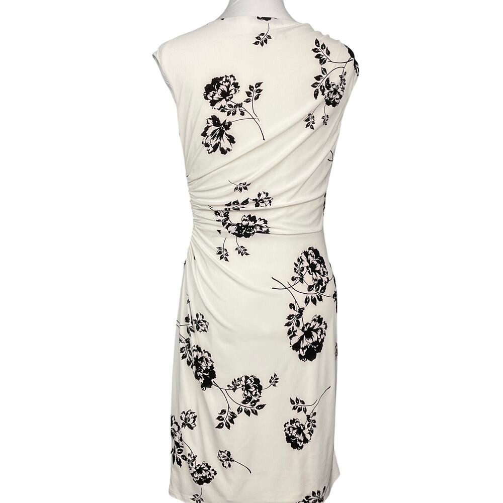 LAUREN RALPH LAUREN Dress Ruched Sleeveless White Black Floral Print sz 6 8P - Picture 5 of 16